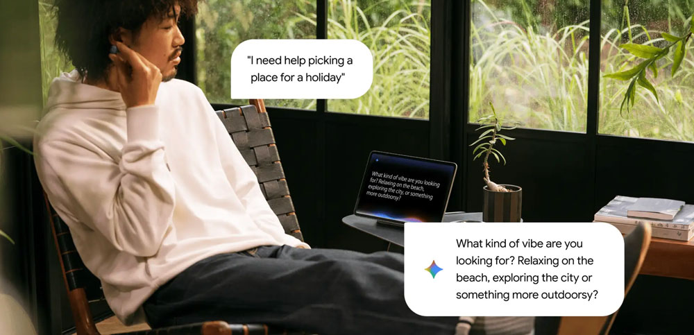 man talking to google assistant