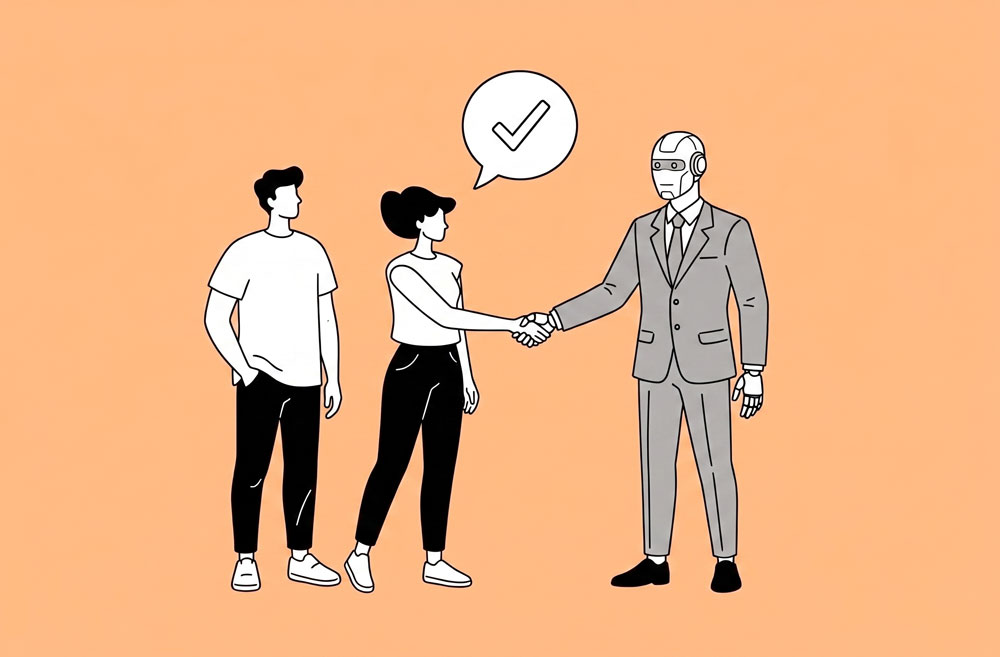 woman shaking robots hand